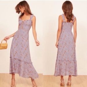 REFORMATION NAPLES midi floral dress corset lace up